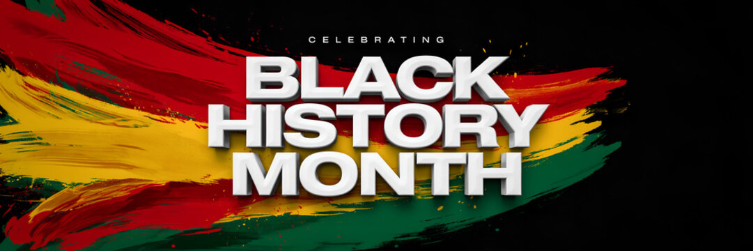 Black history month text with red, yellow, and green paint brush strokes