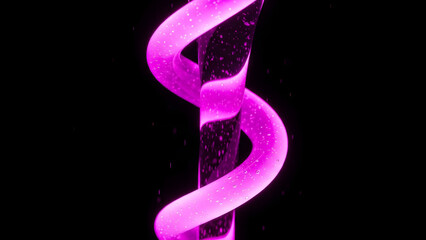 Obraz premium Abstract Pink Neon Spiral Object with Glittering Particles on Black Background