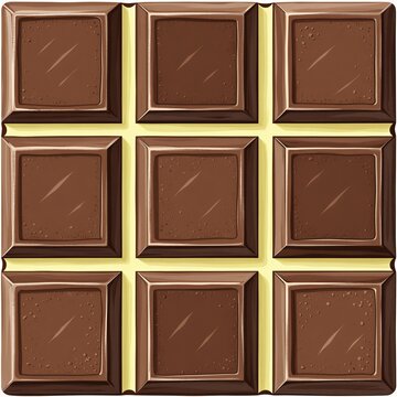 Bar of nine milk chocolate squares divided by yellow layer. Delicious sweet confection food with rich cocoa flavor, perfect for baking or snack.