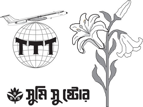 Airplane flying over a globe with TTT logo and lily plant