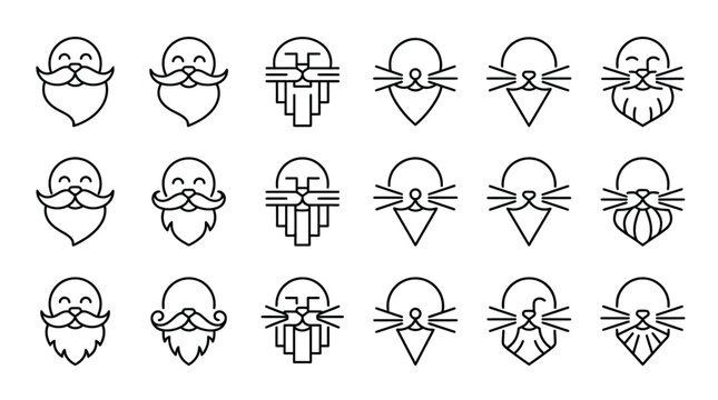 Minimalist vector icons set featuring various beard and mustache styles