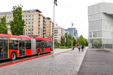 Fototapeta premium Electric public transport bus in Oslo, Norway