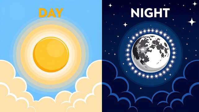 Day and Night Sky, Sun Moon Cycle, Weather Icons, Time of Day Illustration