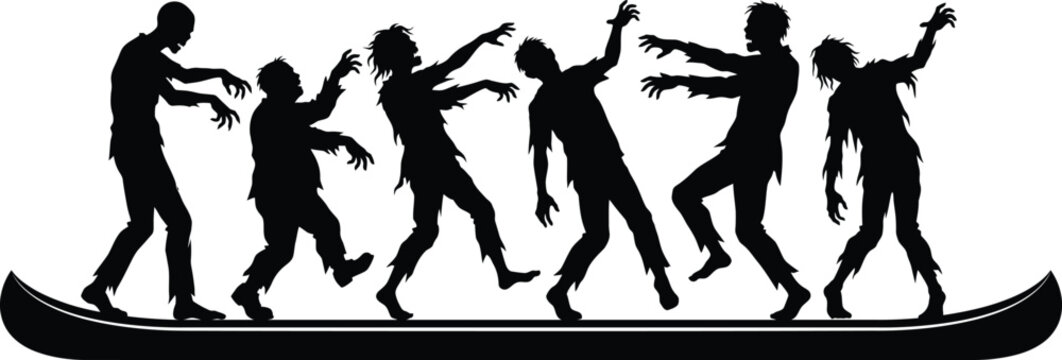 Zombie horde silhouette on a boat halloween themed vector illustration
