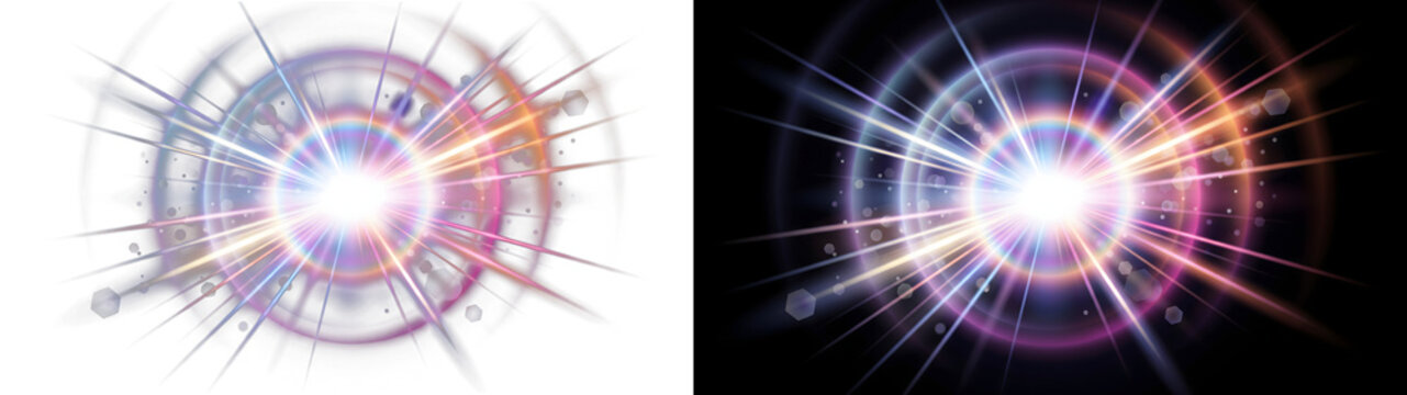Abstract Lens Flare Light Effect &ndash; Glowing Optical Burst with Radial Beams and Light Streaks PNG for Adobe Stock
