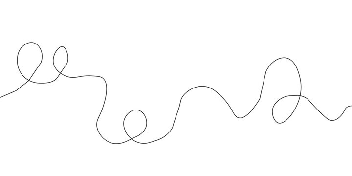 Abstract long continuous single squiggle line. Wavy rope element, curve cable. Simple tangle doodle one line.