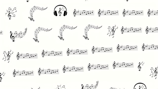 A musician's hands play complex sheet music with headphones on.