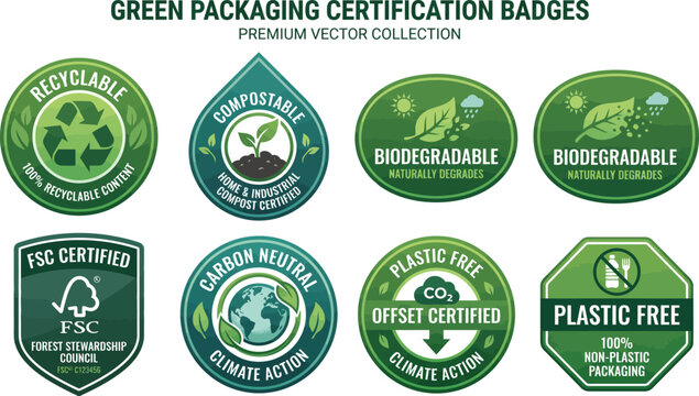 Eco-Friendly Green Packaging Certification Badges for Sustainable Products and Climate Action