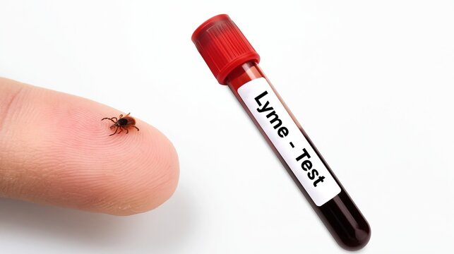 Lyme disease blood test and tick on finger