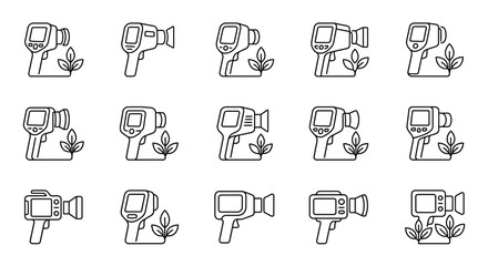 Fototapeta premium Thermal camera icon set for environmental monitoring and energy audits