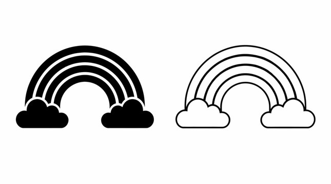 Black and white rainbow icons with clouds for weather design