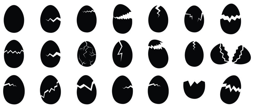 Broken egg icon set. Cracked ester egg vector. Broken Eggshell and cracked egg icon set. Vector illustration. 