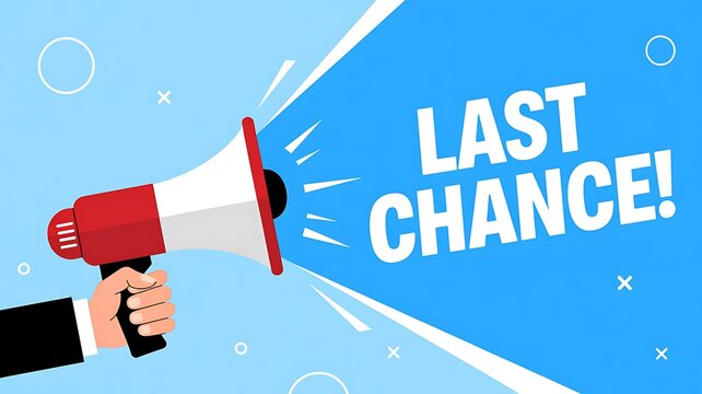 Urgent announcement, last chance, megaphone, business communication, marketing