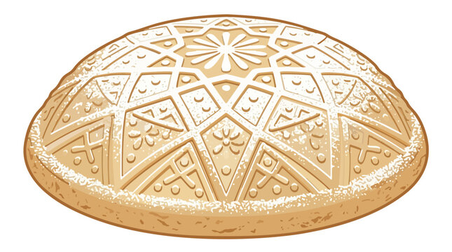 Middle eastern maamoul cookie decorated with geometric pattern and powdered sugar vector illustration