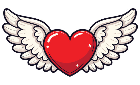 Vector illustration of a romantic flying love heart with multiple sparkles and spread wings