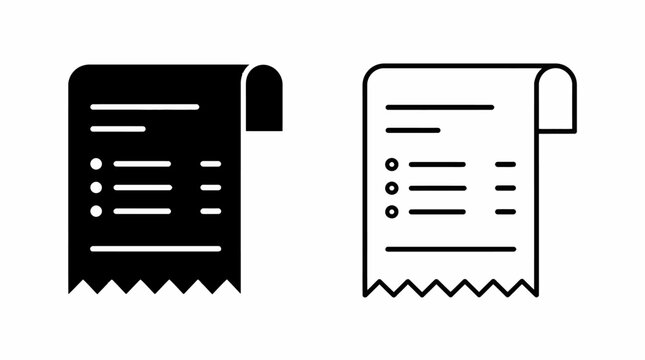 Receipt icons set with solid and outline styles for financial design
