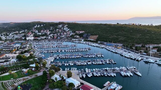 Sunset Over Sığacık, Teos Marina and Fishing Village, İzmir, Turkey &ndash; Cinematic Drone Aerial View | 4K