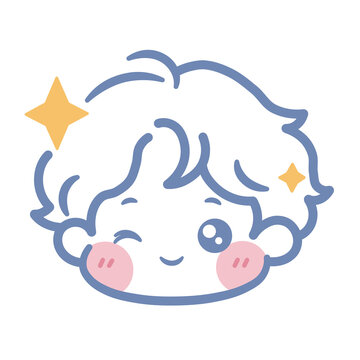 Cute kawaii boy avatar face with sparkle element, transparent png