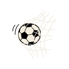 Fototapeta premium Vector illustration of a soccer ball flying into the goal, in doodle style. Used to symbolize a goal scored, victory, everything related to sports and football