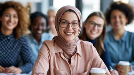 Obraz premium Empowered Women in Diverse Business Team Meeting: Collaboration and Success in Modern Office Culture