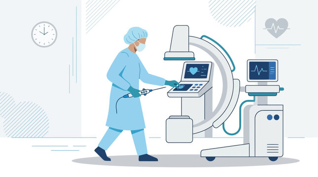 Medical Professional Operating Cardiology Equipment in Modern Clinic