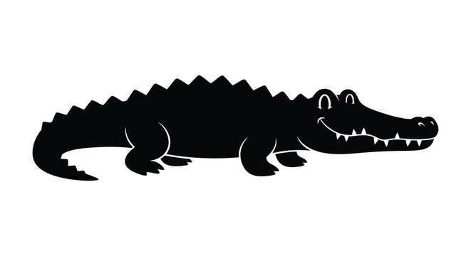 Black alligator silhouette on a white background a detailed reptile outline