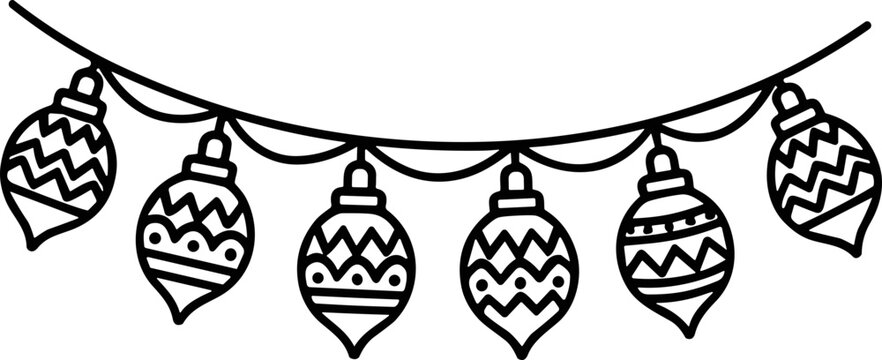 Hand-drawn Holiday Ornaments Garland Line Art