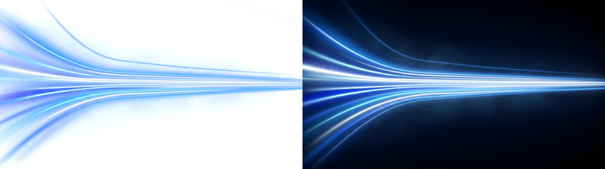 Light Streaks blue glowing curved speed lines converging to a bright vanishing point ideal for overlays available in PNG, Transparent and Black Background Versions for digital design projects © Tanay