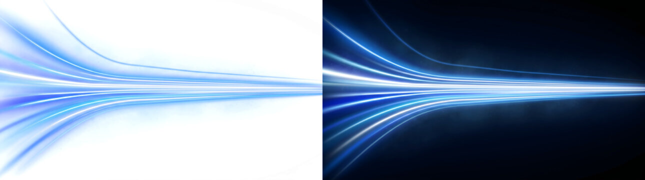 Light Streaks blue glowing curved speed lines converging to a bright vanishing point ideal for overlays available in PNG, Transparent and Black Background Versions for digital design projects