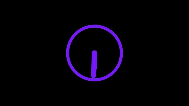 Purple Analog Clock Animation with Rounded Hands and Circular Frame on Black Background Seamless Loop Motion Graphics