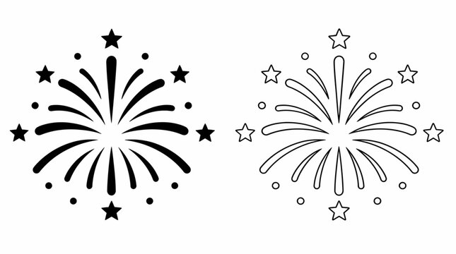 Black and white fireworks icon set, festive celebration design