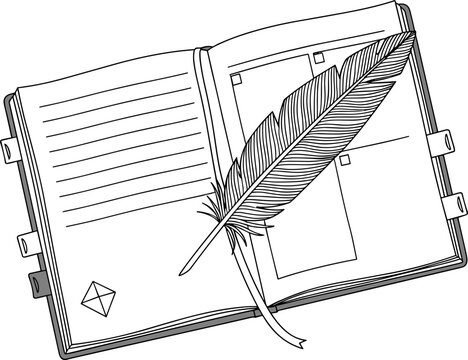 Open Journal with Feather Pen, Writing, Notes, Vintage Style