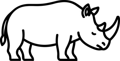 Simple Outline Drawing of a Rhino, Black and White Line Art, Minimalist Wildlife Illustration © kumara