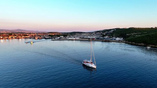 Sunset Over Sığacık, Teos Marina and Fishing Village, İzmir, Turkey &ndash; Cinematic Drone Aerial View | 4K