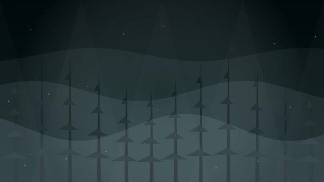 Abstract Forest Background with Minimalist Pine Trees and Floating Particles