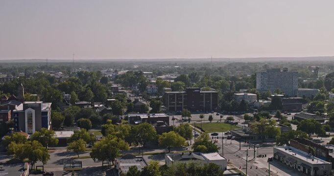 Augusta Georgia Aerial v21 low flyover quaint Olde town capturing cars driving on leafy Broad street and views of historic downtown cityscape on a sunny day - Shot with Inspire 3 8k - October 2023