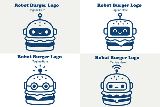 4 Premium Modern Minimalist Mascot Astronaut Robot Burger Logo Bundle Black and White Clean Vector.