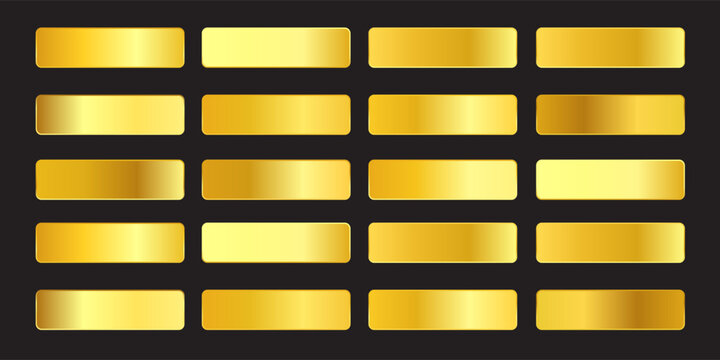 Gold gradient palette set with luxury metallic golden swatches collection vector illustration for buttons banners or graphic design