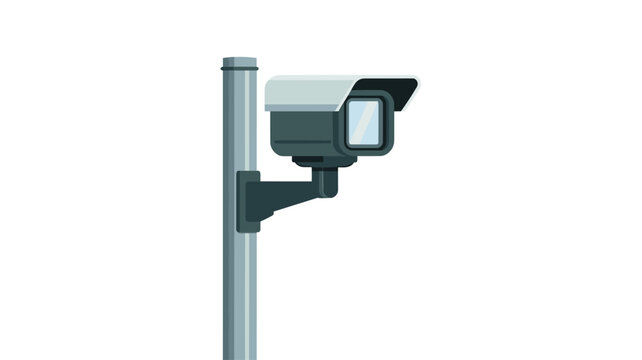 Surveillance security camera mounted on a metal pole provides monitoring and safety oversight in public spaces, parking lots, and urban areas.