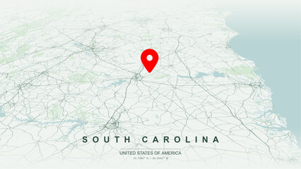 Modern minimalist vector map of South Carolina. High-quality scalable illustration of South Carolina state geographic boundaries, Columbia and Charleston metropolitan grids for posters design. © AliRza