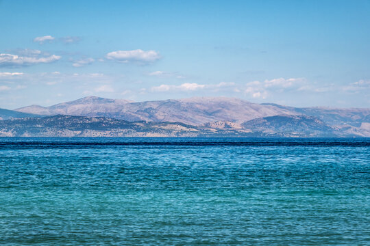 Ionian Sea. Deep blue sea waters and clear sky background