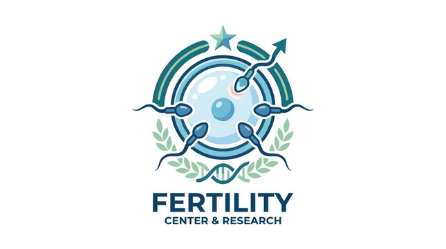 Fertility Center and Research Logo: Sperm, Egg, DNA, Star, Growth Arrow
