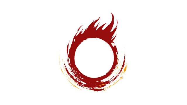 Abstract Fire Ring Symbol with Distressed Grunge Style Vector on Transparent Background