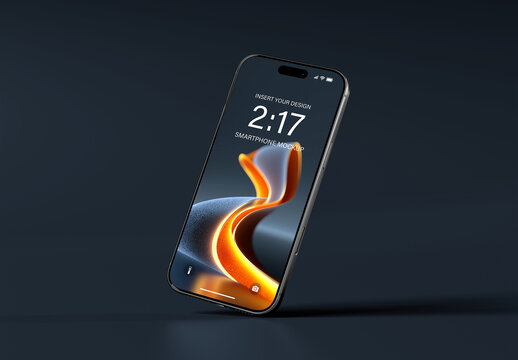 Glossy Floating Smartphone on Black Background Mockup