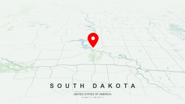 Modern minimalist vector map of South Dakota. High-quality scalable illustration of South Dakota state geographic boundaries, Missouri River network layout for posters design.