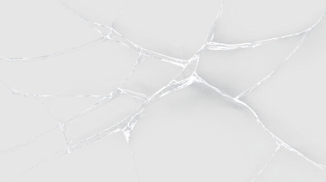 Glass pieces with cracks on a transparent background showing patterns of fragmentation