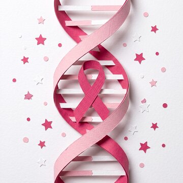 Breast Cancer DNA Helix Pink Ribbon Paper Cut Art Style Square Illustration
