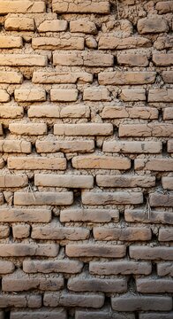 Weathered Tan Brick Wall Standing As Rustic Textured Architectural Background