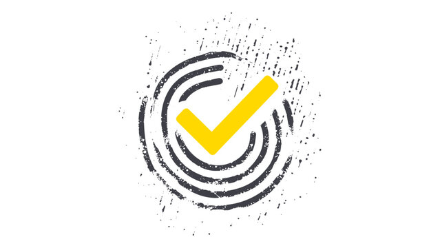 Fingerprint Check Mark Icon in Grunge Style Vector Isolated on Transparent Background