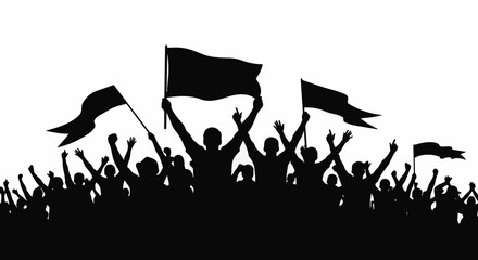 Fototapeta premium A crowd of people waving flags in protest or celebration.